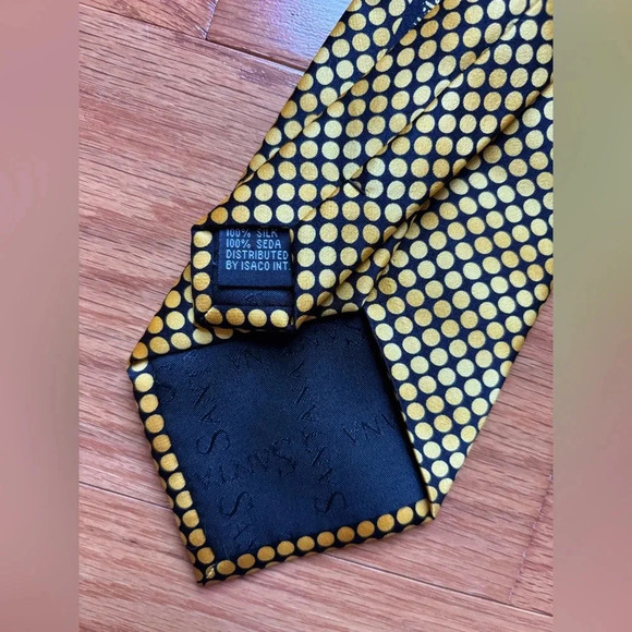 Carlos by Carlos Santana Men's Yellow Dot 100% Silk Tie Eclectic Fun Colorful - Picture 5 of 6